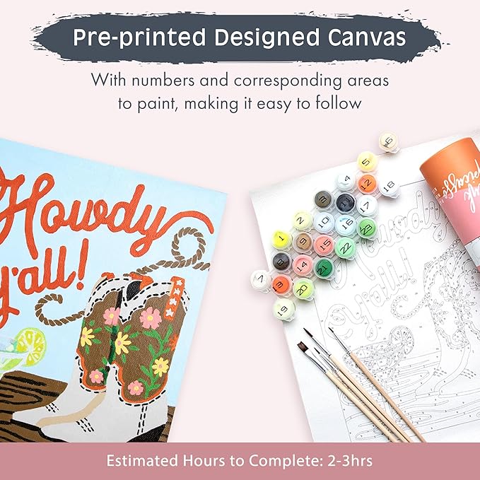 Pink Picasso Kits Colorful Destinations Paint by Number for Adults and Teens | DIY Unique Canvas Painting Kits Color by Numbers Arts & Crafts Kit | Howdy Y'all 8x10 - Paint Kit Set