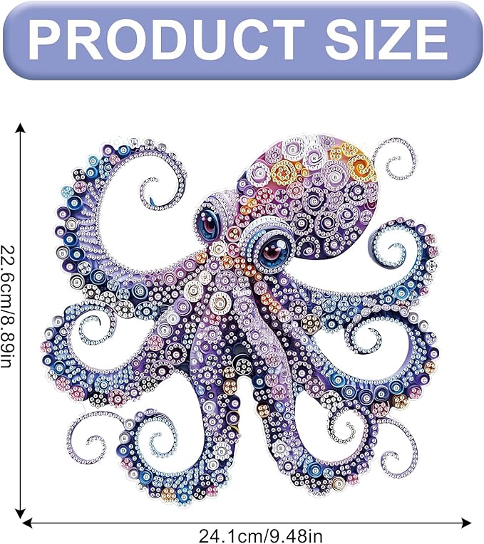 AiYuanzsh Octopus Diamond Painting Hanging Ornament, 5D DIY Special Shaped Diamond Art Pendant Kit for Adults, Large Ocean Animal Wall Hanging Craft Decoration 24.1x22.6cm, Nautical Home Decor & Gift