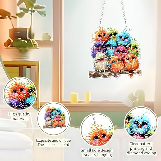 Tumwisk Diamond Painting Kits for Adults, Birds Diamond Painting, 5D Special Shaped Diamond Art Painting, Crafts for Adults, Hanging Wall Art Ornaments Home Garden Wall Door Hanging Decor