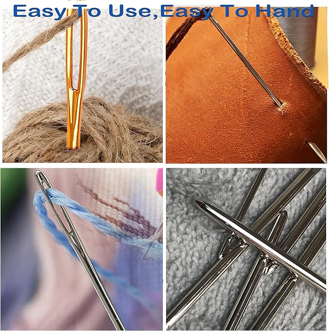 pikdmin 32 pcs Large Eye Sewing Needles Kit, Stainless Steel Large-Eye Blunt Needles & Bent Tapestry Needles for Tapestry,Sewing Wool,Weaving （ Crochet Locking Stitch Random Color）