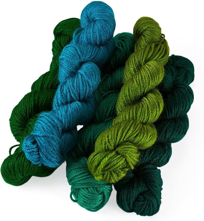 Cheriswelry 5 Skeins Acrylic Fiber Yarn for Weaving Knitting Crochet 2mm Green Theme Soft Craft Sewing Cord Threads Multicolor Skeins Yarn kit for Beginners Adults