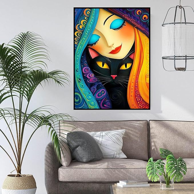 igoodom Diamond Art Kits for Adults, Black Cat Diamond Painting Kit, Full Drill Round Diamond Art Kits, DIY Gem Art and Crafts for Home Wall Decor Gift 12x16inch