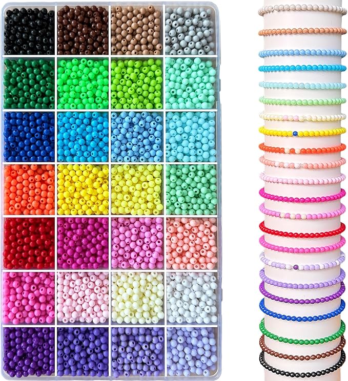 LLchunyun 5600Pcs 4mm Acrylic Round Beads for Bracelets Making Kit, 28 Colors Rainbow Round Beads for Jewelry Making Candy Color Plastic Bubble Gum Beads Pastel Loose Beads Bulk for Necklace (4mm)