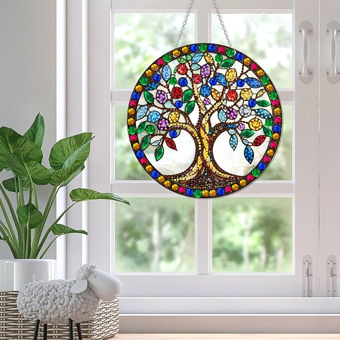 SKRYUIE Tree Hanging Diamond Art Kits for Adults Pendant Suncatcher, Special Shaped Crystal DIY Pearl Diamond Painting Kit, Gift for Mother Spring Summer Window Wreath Decor 7.29 x 7.29 Inch A24
