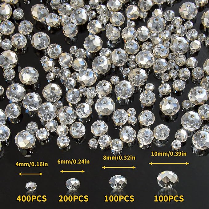 laopottbeads 800pcs 4/6/8/10mm crystal glass beads for jewelry making beads for bracelets necklace pendants making supplies(gray)