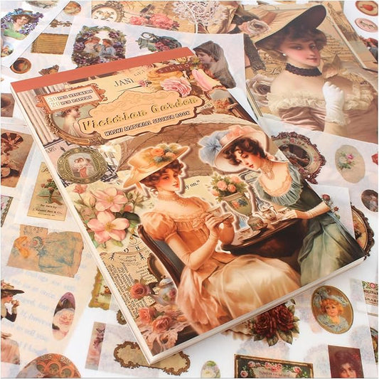 50 Sheets Victorian Journaling Stickers and Collage Paper, Ephemera Book for Junk Journals Supplies, Scrapbooking, 30 Sheets Pre-Cut Washi Stickers, 20 Decorative Background Papers