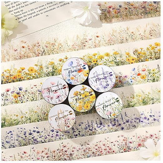 Kesari PET Tape Stickers for Journaling Supplies,6 Rolls Nature Washi Tape Scrapbook Stickers for Journaling, DIY Crafts (Fairy Tales)