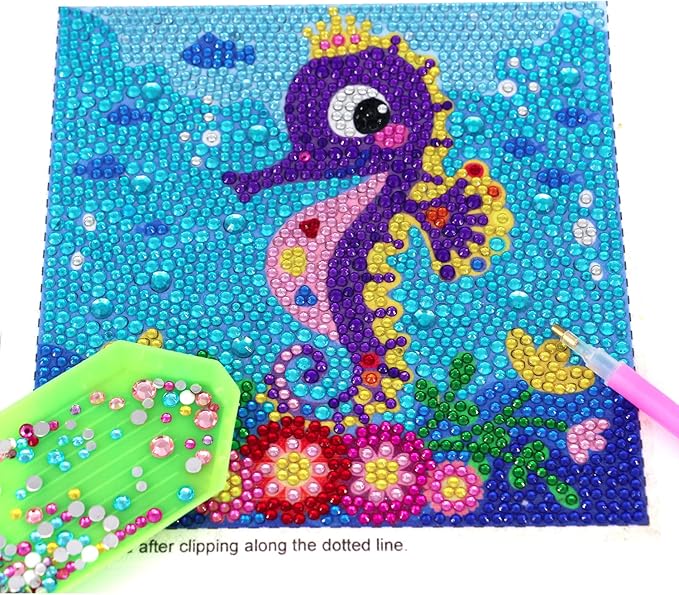 5D Diamond Painting Kits for Kids 7.1‘’ X 7.1‘’ Wooden Frame Diamond Arts and Crafts for Kids Mosaic Gem Stickers by Number Kits DIY Painting Arts Crafts Supply Set Embroidery Gift (Style M)