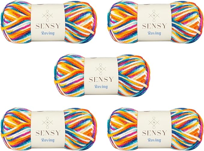 5 Skeins of Sensy Roving Multi Color Yarn, 3.5 oz, 132 Yards, Gauge 5 Bulky (Carnaval)