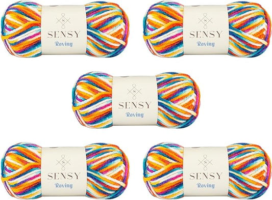 5 Skeins of Sensy Roving Multi Color Yarn, 3.5 oz, 132 Yards, Gauge 5 Bulky (Carnaval)