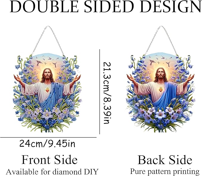 Diamond Art Hanging Kit for Adult,Special Shaped Rhinestone,DIY Acrylic Diamond Art Painting Window Pendants Home Garden Wall Hanging Kits Hanging Ornament,Double Sided (Jesus)