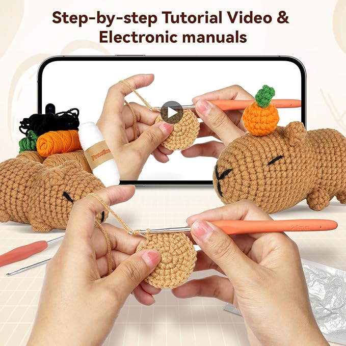 MOREJMTT Crochet kit for Beginners，Knitting kit，Equipped with Step-by-Step Video tutorials, Adult Junior Crochet kit,Crochet Animals kit(2pack Capybara)