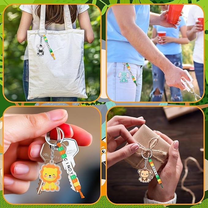 Suncalla 984 Pcs 24 Set Jungle Safari Animal Keychain Making Kit DIY Zoo Animals Key Chain Vacation Bible School Crafts Letter Beads Birthday Gift Woodland Party Favor for VBS Adult(Lovely Color)