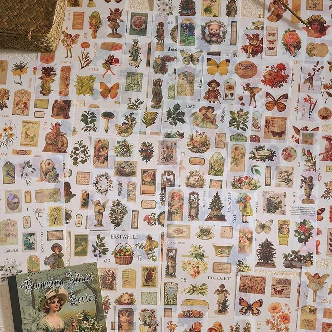 550+ Aesthetic Scrapbook Stickers, Vintage Stickers for journaling Butterfly Plant Flower Nature Washi Sticker Book for Adults, Junk Journal Supplies for DIY Art Collage Album Scrapbooking Planner