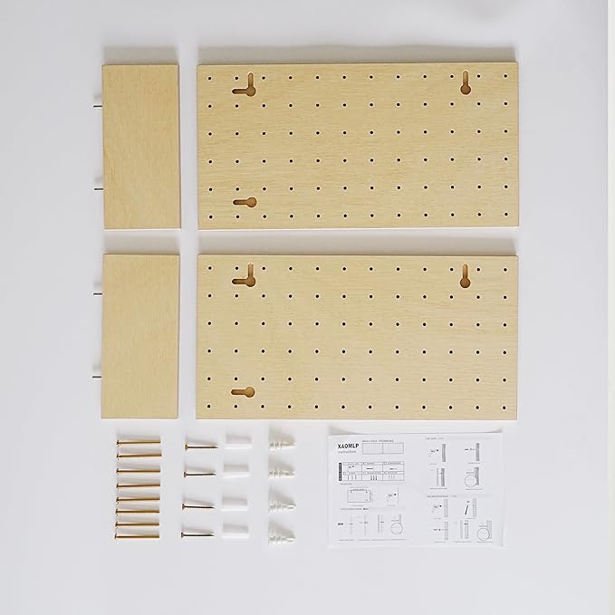 Wooden Pegboard Modular Display Organization Storage Wall Hooks Shelf (Birch Colored Finish-A)