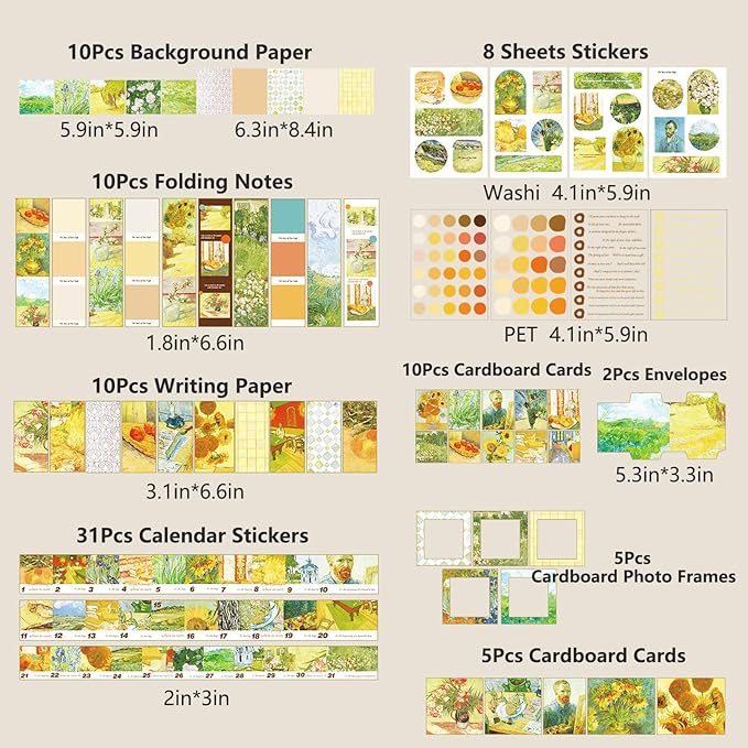 YagCu Scrapbook Kit for Beginners, Aesthetic Junk Journal Supplies, Scrapbooking and Journaling Materials, Bullet Journals Stationery, Planner DIY Arts Craft, Women Adults