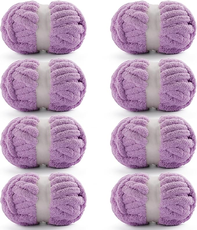 8 Pack Chunky Yarn for Crocheting, Blanket Thick Chenille for Hand Knitting, Soft Chunky for Crochet - 28 Yds 7.7 Oz Each Skein (Light Purple)