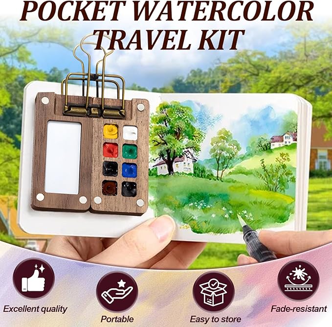 Mini Paint Palette Travel Kit, Mini Watercolor Paint Set, Travel Watercolor Palette Set, 12 Color Pocket Artist Watercolour Travel Sets for Painters Artists (8 Grids)