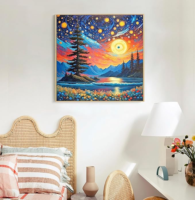 Framed Paint by Numbers Kit for Adults Beginners & Kids Ages 8-12, Starry Night Acrylic Easy Paint by Number with Frame, Watercolor Paint by Number Kits on Canvas Framed (10 * 10 Inch, without Easel)