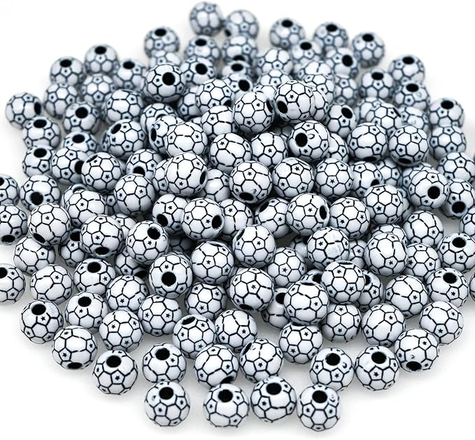 200+ pcs Soccer Ball Beads Sport Bulk Kandi Bead for Jewelry Making, Friendship Bracelet Keychain Becklace Charm Football Beads Kit (Soccer Ball)