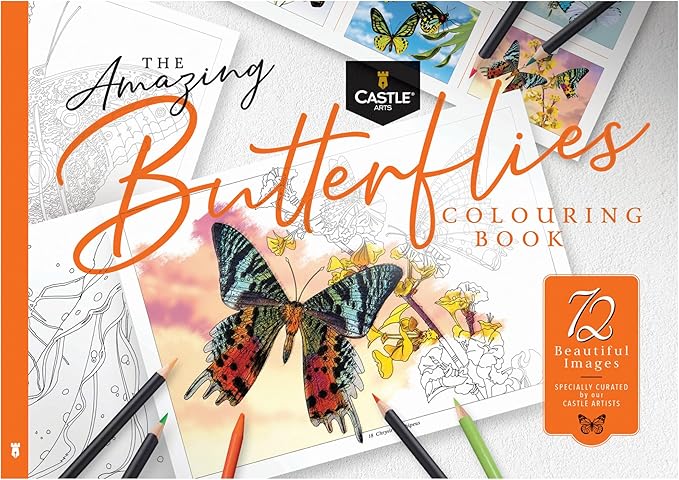 Castle Arts Butterflies Colouring Book | 72 Amazing Beauties Curated by in-House Artists with Colour Reference Guide | No Show-Through Artist Grade Paper | Collectable Landscape A4 Size (Butterflies)