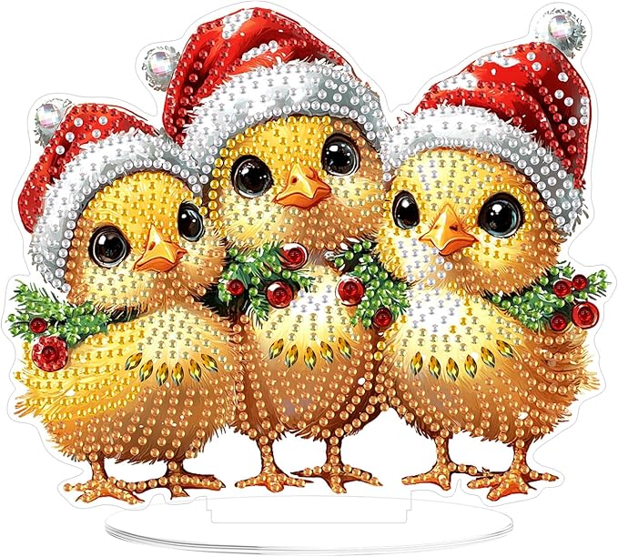 KEYIFA Diamond Painting Desktop Ornament, DIY Christmas Chick Diamond Art for Adults Beginner, Xmas Gem Arts Table Decor Special Shaped Rhinestone Crafts Home Desk Decoration Gift, Double Sided