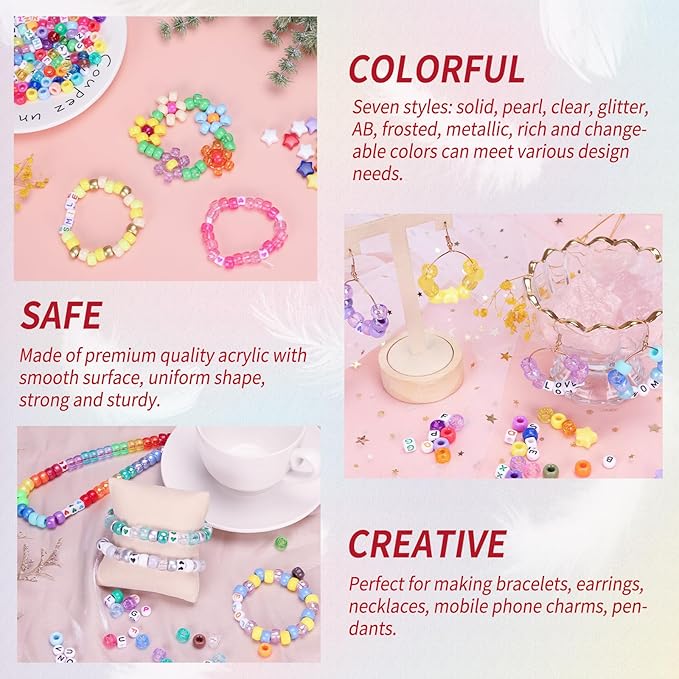 QUEFE 96 Colors 3000pcs Pony Beads Bracelet Making Kit Friendship Bracelet Kit Rainbow Kandi Beads with Letter and Heart Beads Elastic Threads for Jewelry Necklace Making