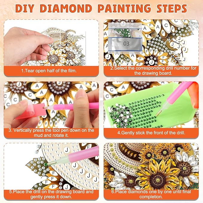 DOMROM Sunflower Diamond Art Hanging Kits for Adults Beginners, Special Shaped Crystal Diamond Painting Sunflower Pendant, DIY Diamond Art Suncatchers Flower for Home Garden Wall Decor Gift