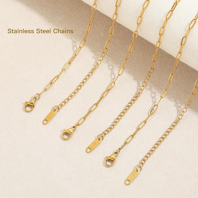 Swyabi 10 PCS Stainless Steel Bracelet Chains for Jewelry Making 6.5Inch Gold Plated Paperclip Chain Bulk with Extender