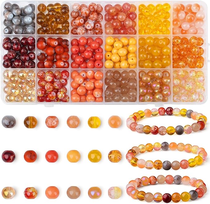 DUQGUHO 8mm Orange Beads for Jewelry Making Orange Glass Beads for Crafts Bracelets, Necklaces & DIY Crafts Glass Round Bead 360PCS