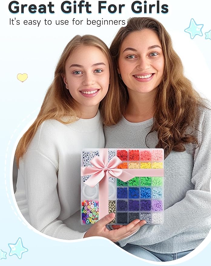 ARTDOT 5342 PCS Clay Beads for Friendship Bracelets Making Kit, 24 Rainbow Colors Jewelry Making Supplies Heishi Beads with Elastic String and Organizer Gifts