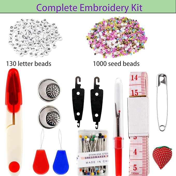 XMZCOLA Embroidery kit for Beginners Adults,1200 Pcs + Friendship Bracelet String Kits with Storage Box,95 Colors Embroidery Thread and 1000 Crafts Beads,Embroidery Floss and Accessories