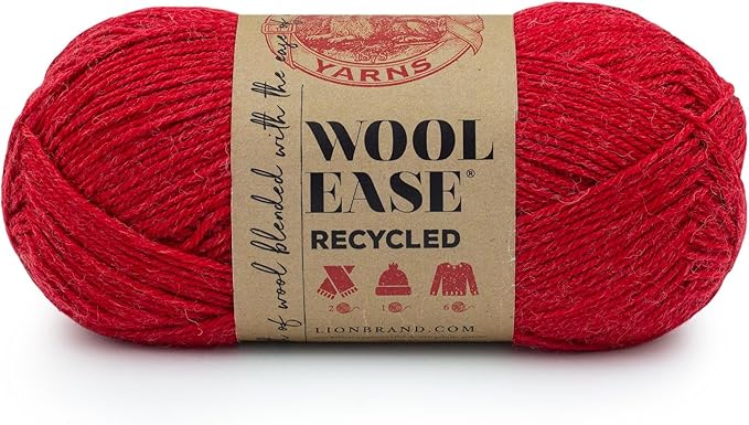 Lion Brand Yarn Wool-Ease Recycled Light Worsted-Weight Yarn for Knitting and Crochet, Red, 1 Pack, Wool and Acrylic Blend Fiber Perfect for Scarves, Hats and Blankets, 196 Yards