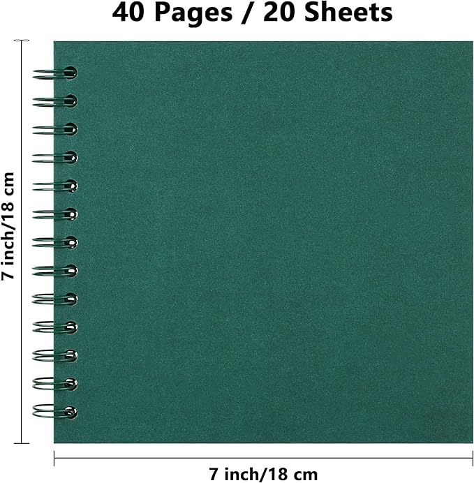 Yopih 7 x 7 Inch DIY Scrapbook Photo Album Hardcover Kraft Blank Page Acid-Free 40 Pages (20 Sheets) Memory Book for Wedding Anniversaries Family Baby Memories Small Scrapbooking Projects, Green