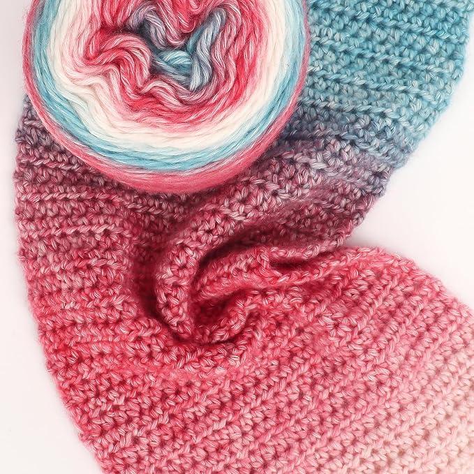 Katech Ombré Yarn for Crocheting-Gradient Cake Yarn-4x100g 60% Cotton 30% Acrylic 11% Wool-Multicolor Soft Rainbow Cotton Crochet Yarn for Scarves, Shawls, Blankets and Garments(M)