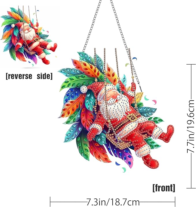 LOMSIOY Diamond Art Hanging Kit for Adult, Christmas Front Door Sign Window Ornament for Outdoor, Santa Claus Double Sided Summer Decor Suncatcers for Porch, Hanging Pendants for Garden Wall 8x8 Inch