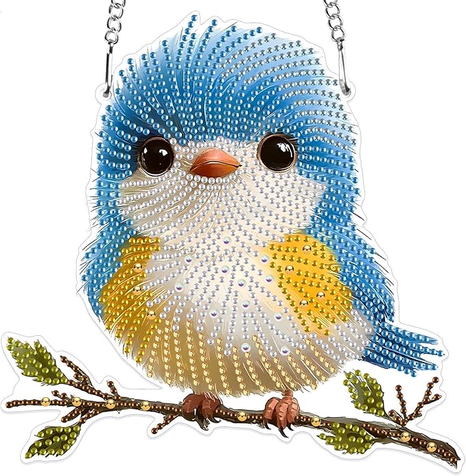 MXJSUA Special Shaped Hanging Diamond Painting Art Kits for Adults, Cute Bird 3D Crystal Rhinestone Acrylic Gem Art Pendant Ornaments Kit for Home Decoration and Gift