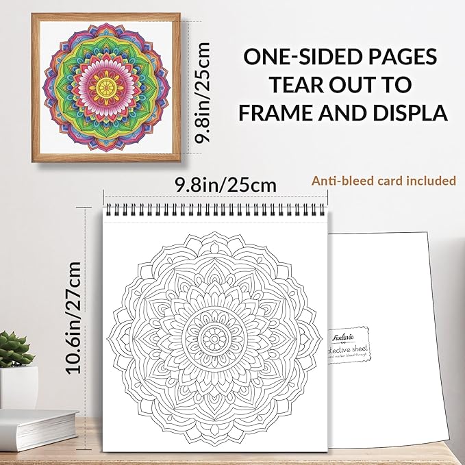 FUN LAVIE Mandala Coloring Book for Adults Relaxation and Teens Stress Relief, Spiral Coloring Book for Women, Spiral Bound Mindfulness Stress-Free Patterns for Adult, Large Print Coloring for Men