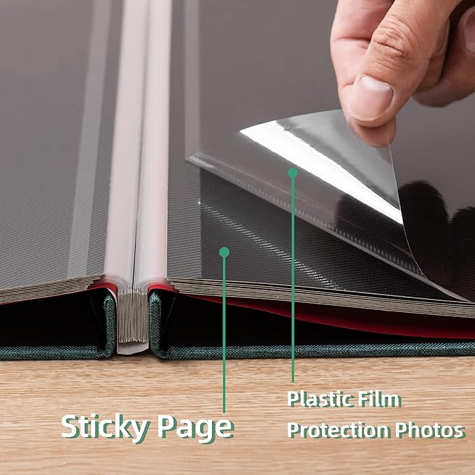 Large Photo Album Self Adhesive 4x6 8x10 10x12 13"x12.6" Scrapbook Album 12.6"x11" Inch 60 Black Sticky Pages Linen Cover Magnetic Photo Album with A Metallic Pen and DIY Stickers(Dark