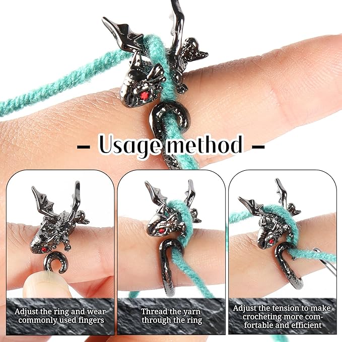 Wurosi 4PCS Crochet Rings, Dragon Tension Rings for Crocheting, Adjustable Crochet Tension Ring for Finger, Yarn Guide Rings for Crocheters Knitters Mom Grandma Gifts