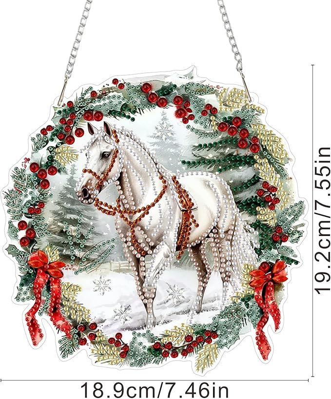 SENQAO Horse Diamond Art Hanging Kits for Adults Kids, Christmas Diamond Art Suncatchers, 5D Special Shape Diamond Painting Pendant Window Ornament Gifts for Home Garden Door Wall Decor