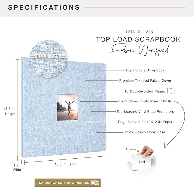 12x12 Fabric Scrapbook, Blue Fog