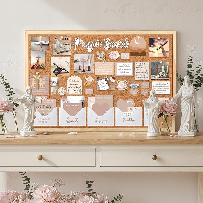 Prayer Board Kit Stickers - 162 Pcs Prayer Board Supplies with Pins Envelope Bible Verse Quotes Cards, Motivational Brown Scrapbook Stickers, Bible Study Supplies (Not Including Board)