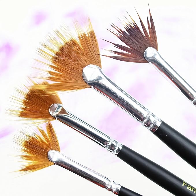 Fan Grainer Brush for Painting – 4PCS Professional Comb Brushes for Fur, Hair, Wood Grain, Grass, Feathers & Textures,Works with Watercolor Acrylic Oil for Artists & Beginners,Short Handle