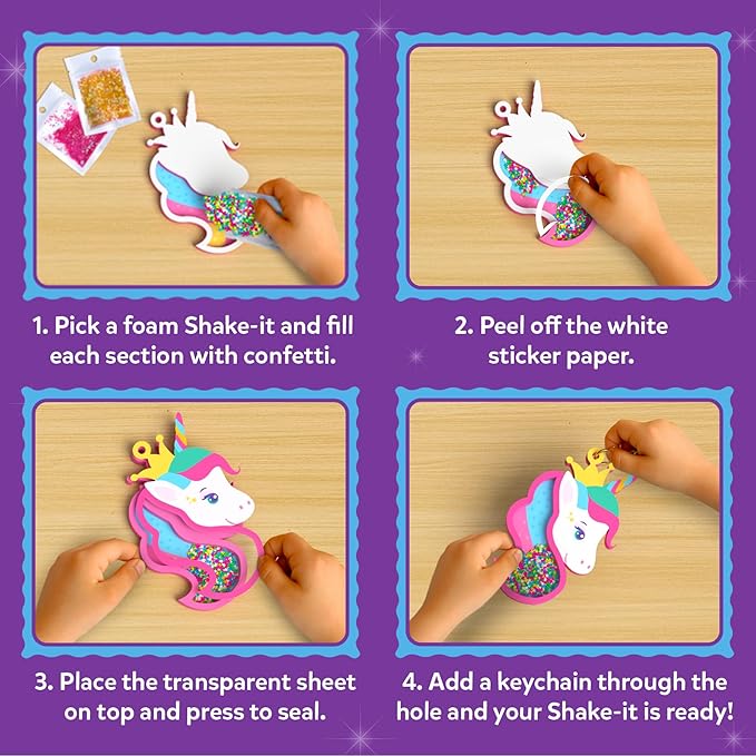 Skillmatics Art & Craft Activity - Shake-its, Unicorns & Princesses, DIY Glitter Craft Kit with Keychains, Creative Travel Toys, Fun Party Favors, Birthday Gifts for Girls & Boys Ages 4, 5, 6, 7, 8, 9