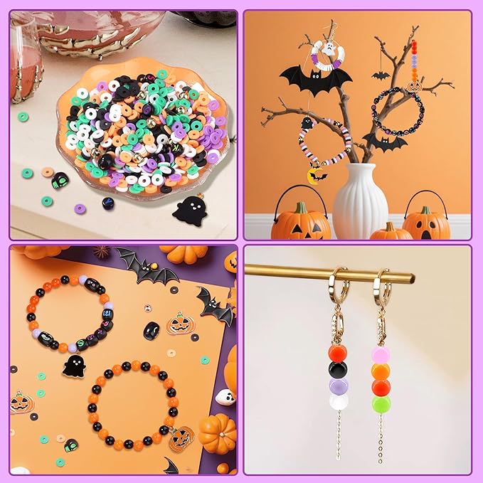 XIANNVXI 480pcs 23color Halloween Glass Beads Jewelry Making Kit Black Orange Purple White Friendship Bracelet Supplies with Halloween Pattern Beads Crafts