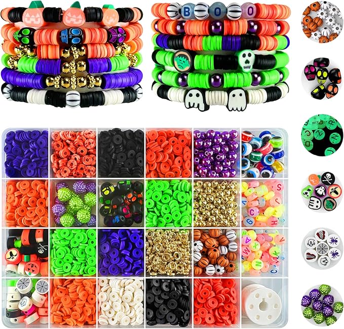 3200 pcs Halloween Beads for Bracelet Jewelry Making Kit with Glow Letter Beads, Halloween Decorations Charms Bracelet Making Kit for Jewelry Making, Varieties of Charms Arts Crafts DIY Gifts