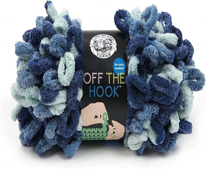 Lion Brand Yarn Off the Hook Yarn, Bulky No-Needle Craft Yarn for Crocheting, Hand-Knitting Yarn, 1-Pack, Blue Sapphire