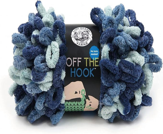 Lion Brand Yarn Off the Hook Yarn, Bulky No-Needle Craft Yarn for Crocheting, Hand-Knitting Yarn, 1-Pack, Blue Sapphire