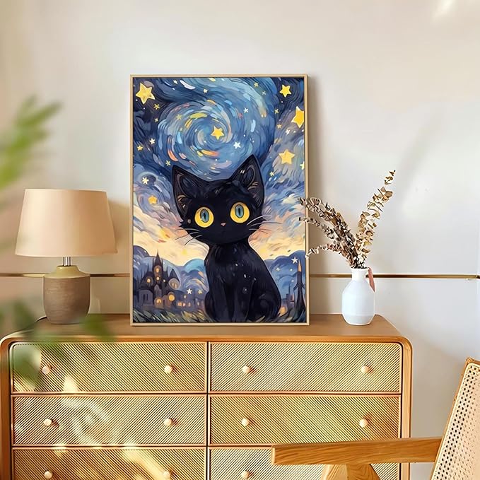 Reivworl Cat Diamond Art Kits for Adults, Cat Diamond Painting Kits, Gem Art Kit for Gifts and Home Interior Decor 12x16Inch